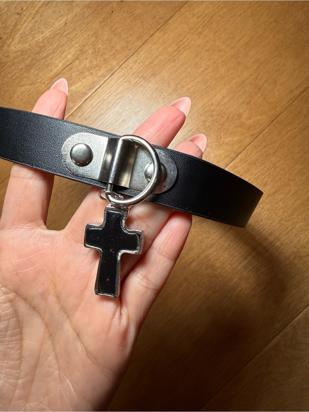 Black Choker with Silver Cross Charm
